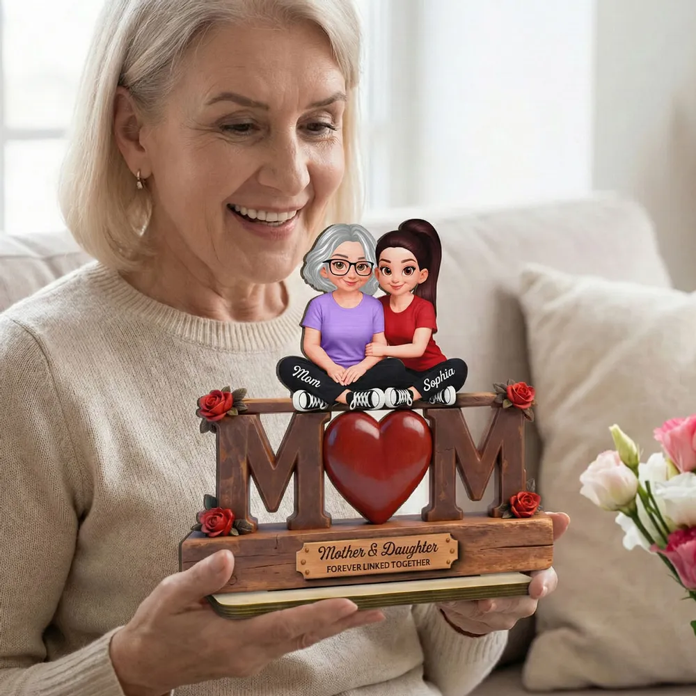 Personalized 2-Layer Wooden Plaque Mother & Daughter Forever Linked Together, MOM Heart Roses, Unique Gift for Mom - Image 7