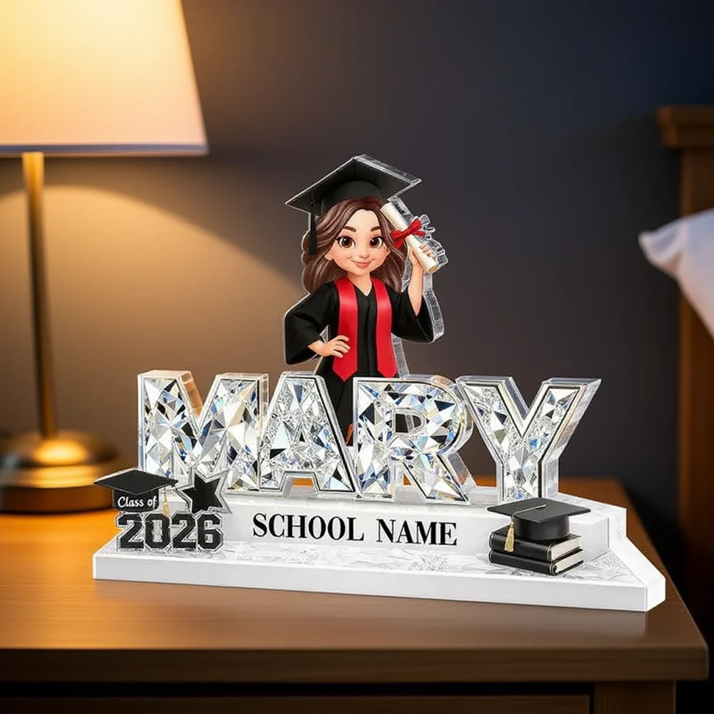 Personalized Shaped Acrylic Block Plaque Graduation Shelf Decor, Class of 2026 Name Display, Unique Gift for Grads