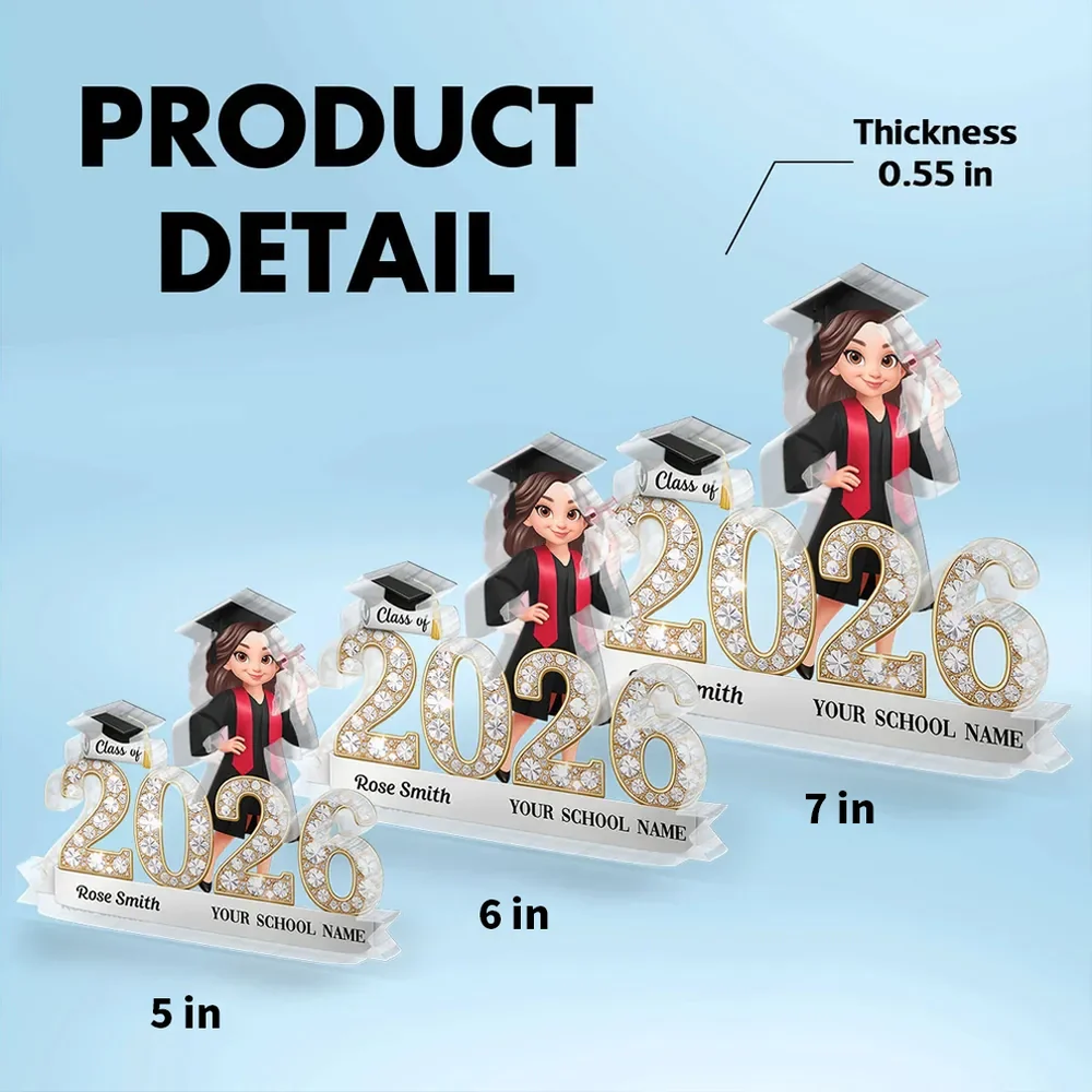 Shaped Acrylic Block Plaque Sparkly Class Of Grad Girl Holding Diploma Desk Decor - Unique Graduation Gift - Image 4