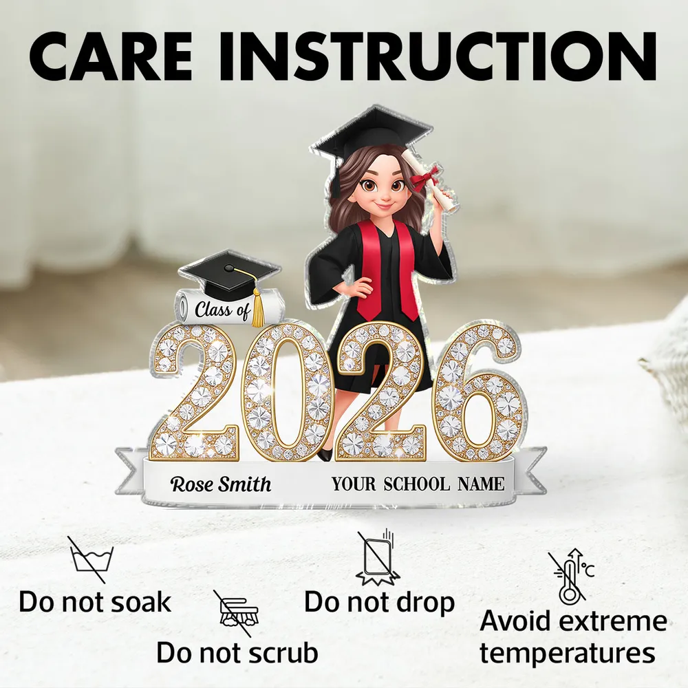 Shaped Acrylic Block Plaque Sparkly Class Of Grad Girl Holding Diploma Desk Decor - Unique Graduation Gift - Image 5