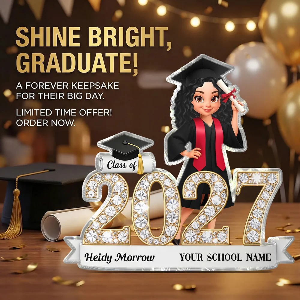 Shaped Acrylic Block Plaque Sparkly Class Of Grad Girl Holding Diploma Desk Decor - Unique Graduation Gift - Image 7