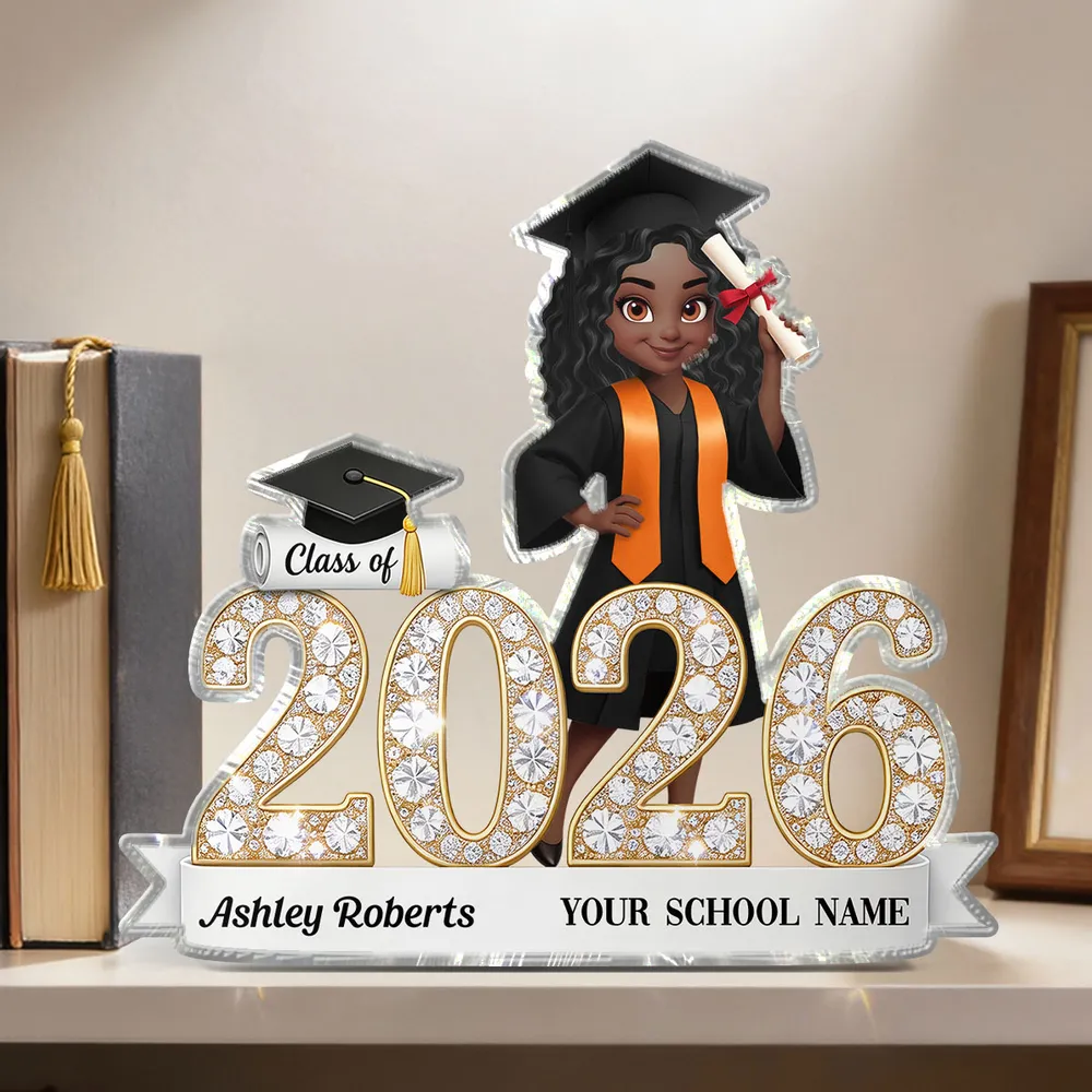 Shaped Acrylic Block Plaque Sparkly Class Of Grad Girl Holding Diploma Desk Decor - Unique Graduation Gift - Image 8