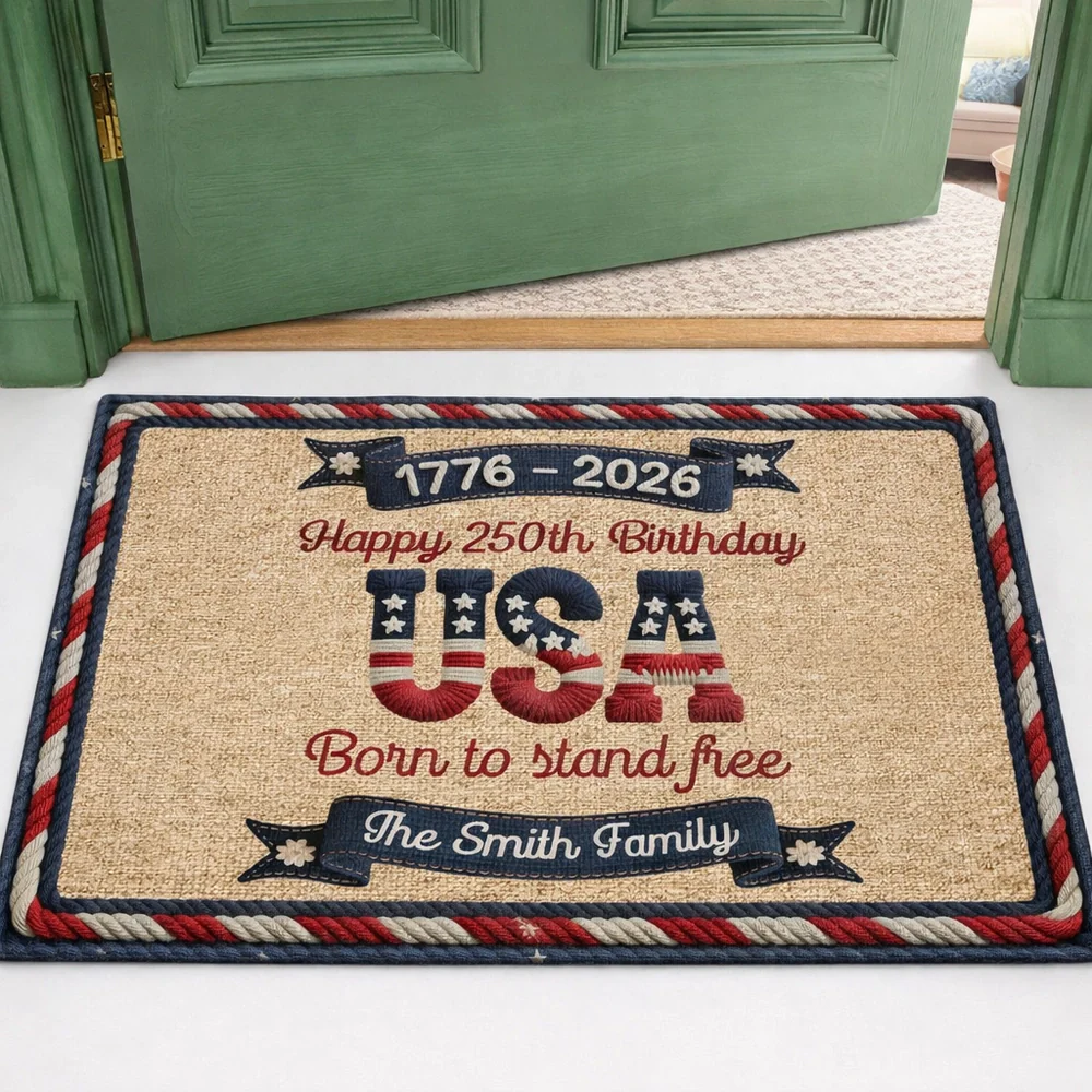 Happy 250th Birthday USA Standard Doormat, Personalized Family Name Welcome Mat, Proud Patriotic Gift for Home - Image 2