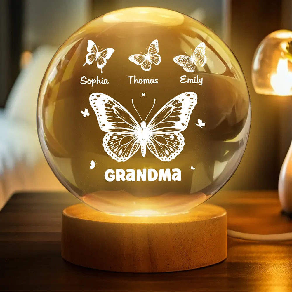Butterfly Glow Globe Lamp Personalized for Grandma, Cozy Bedside Decor, Thoughtful Unique Gift from Grandkids - Image 2