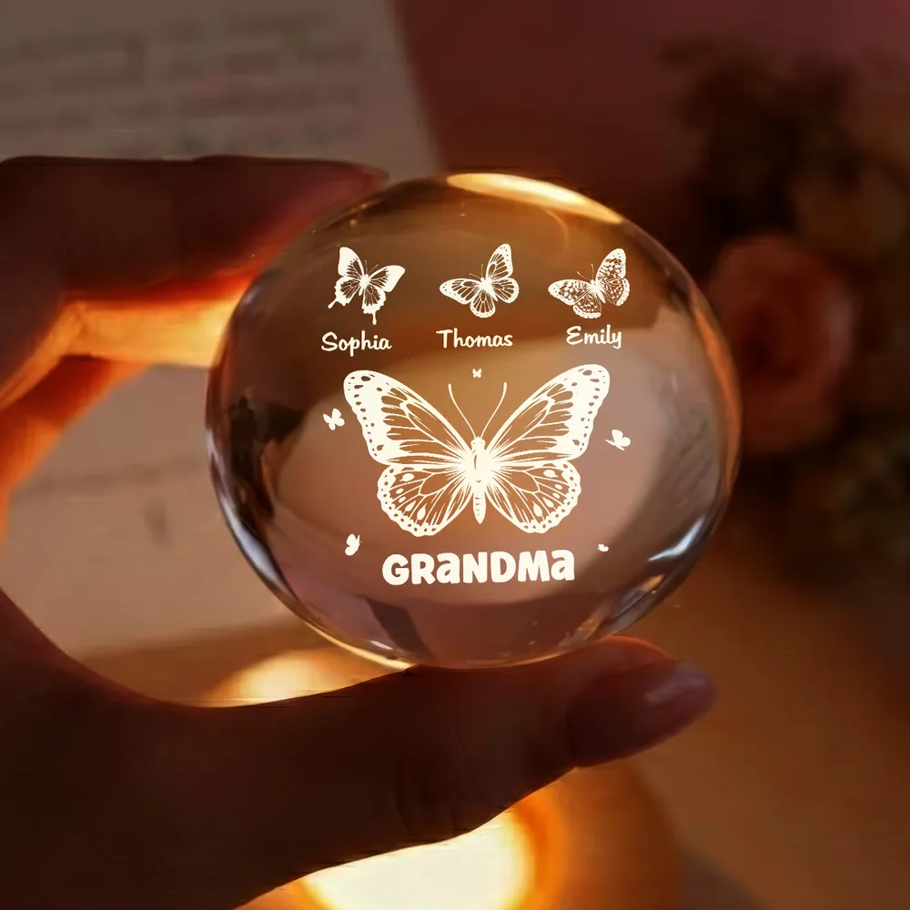 Butterfly Glow Globe Lamp Personalized for Grandma, Cozy Bedside Decor, Thoughtful Unique Gift from Grandkids - Image 3