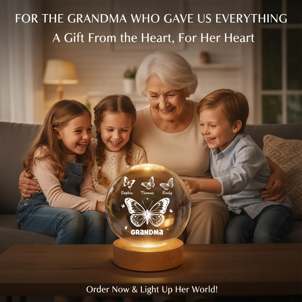 Butterfly Glow Globe Lamp Personalized for Grandma, Cozy Bedside Decor, Thoughtful Unique Gift from Grandkids - Image 6