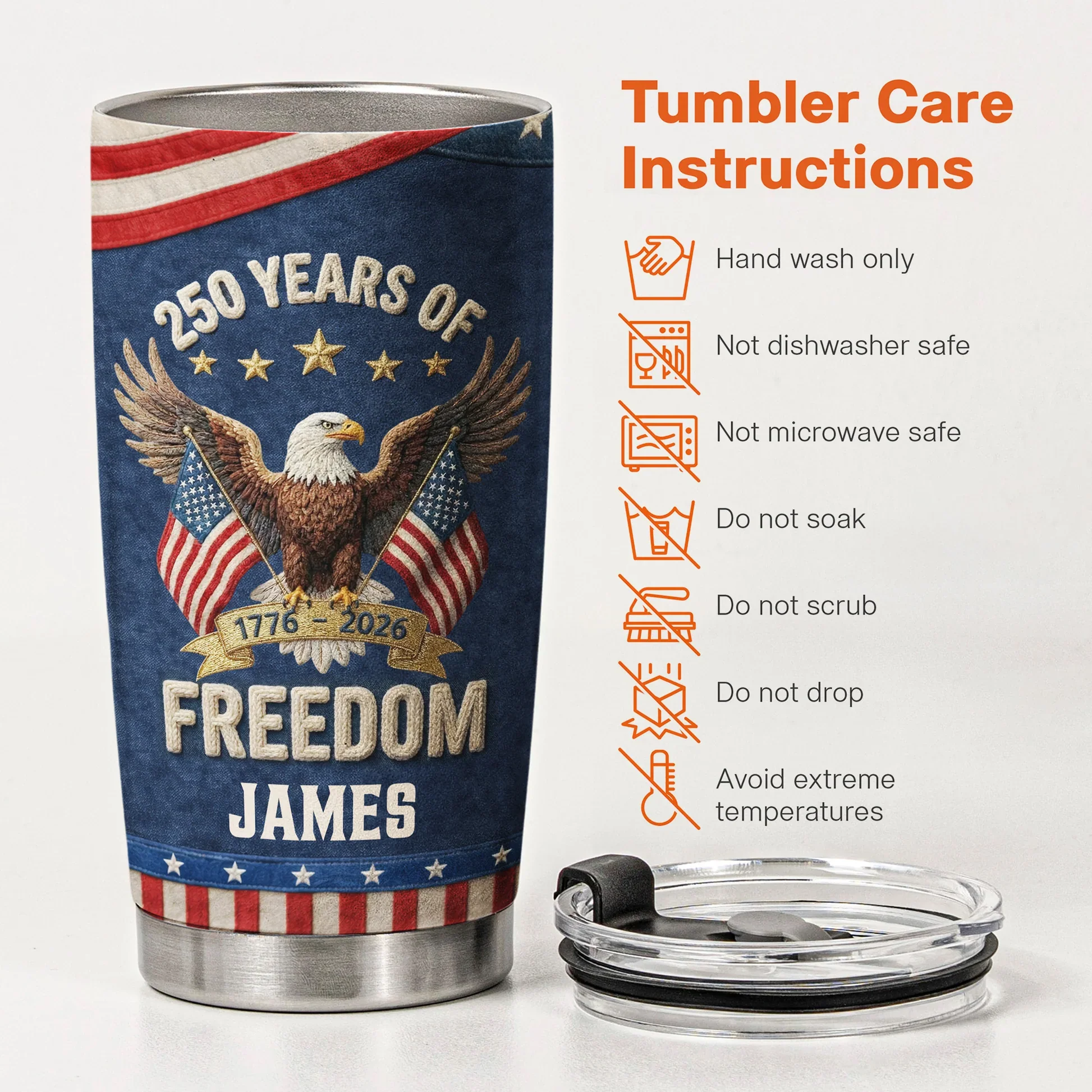USA 250th Anniversary Insulated Travel Tumbler Patriotic Eagle & Flags Design Unique Gift for Veterans, Dad, or Him - Image 5