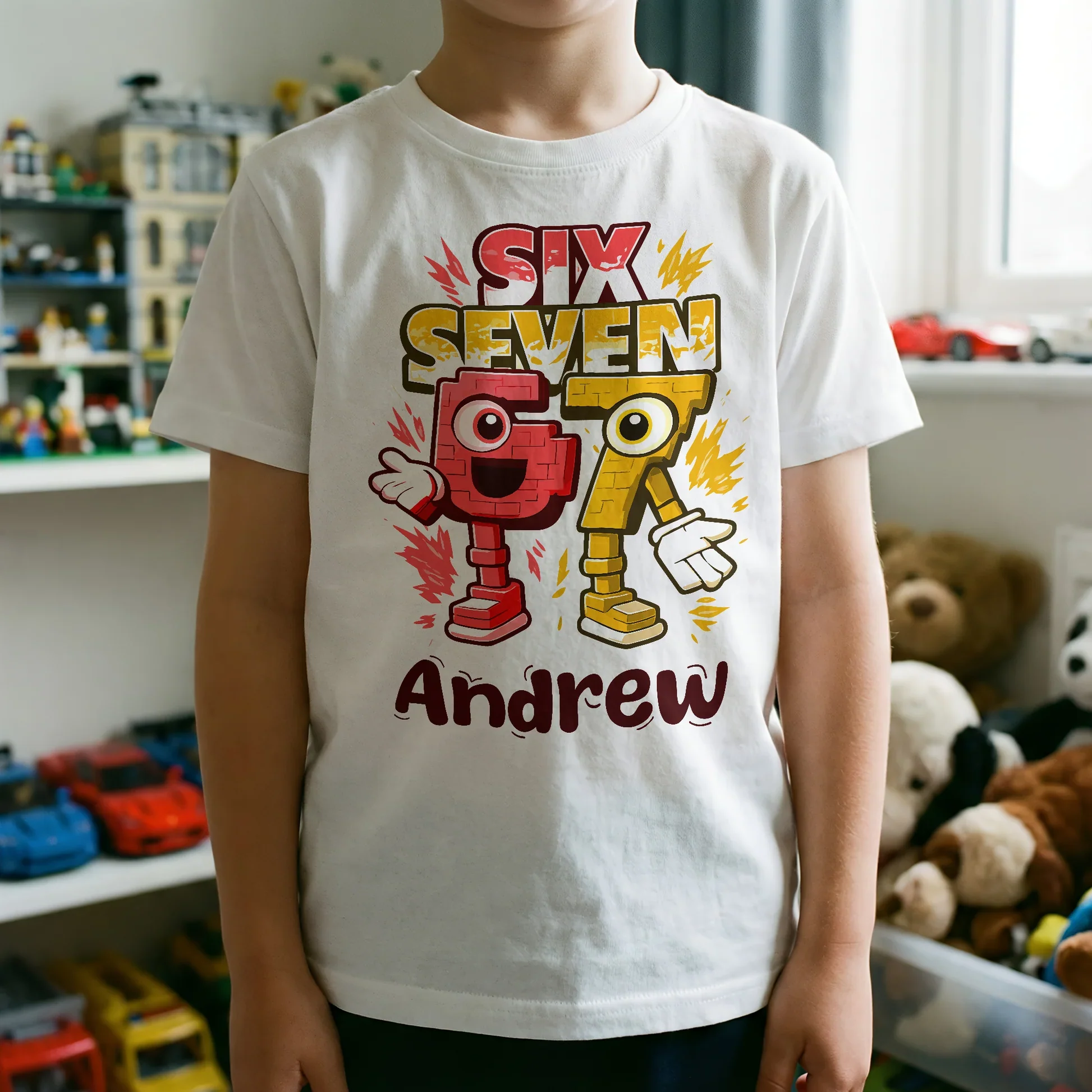 Classic Tee Six Seven Gamer Cartoon Graphic for Kids Bedroom Vibes, Funny Playful Style, Unique Gift for Boys - Image 2