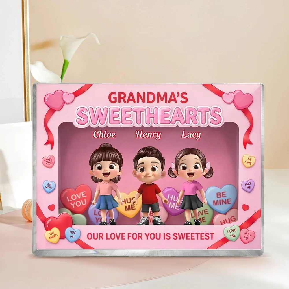 Personalized Rectangle Acrylic Block Plaque for Grandma, Sweet Grandkids Candy Hearts Design, Unique Gift for Her