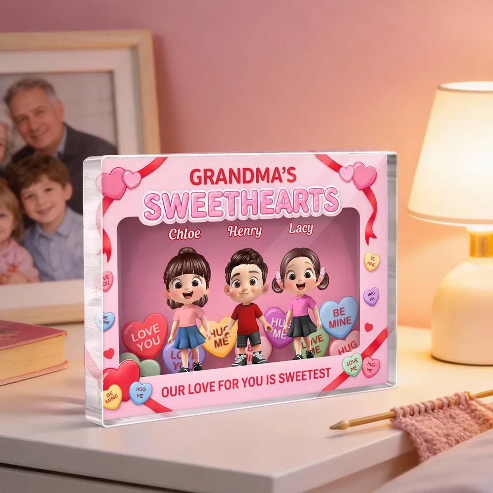 Personalized Rectangle Acrylic Block Plaque for Grandma, Sweet Grandkids Candy Hearts Design, Unique Gift for Her - Image 2