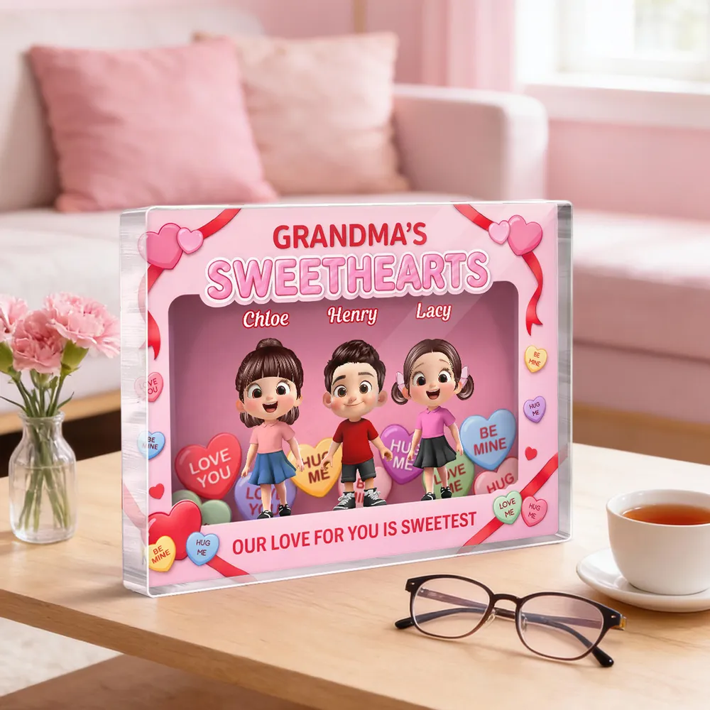 Personalized Rectangle Acrylic Block Plaque for Grandma, Sweet Grandkids Candy Hearts Design, Unique Gift for Her - Image 3