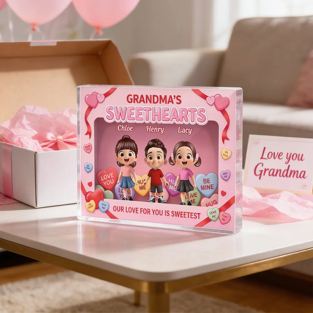 Personalized Rectangle Acrylic Block Plaque for Grandma, Sweet Grandkids Candy Hearts Design, Unique Gift for Her - Image 4