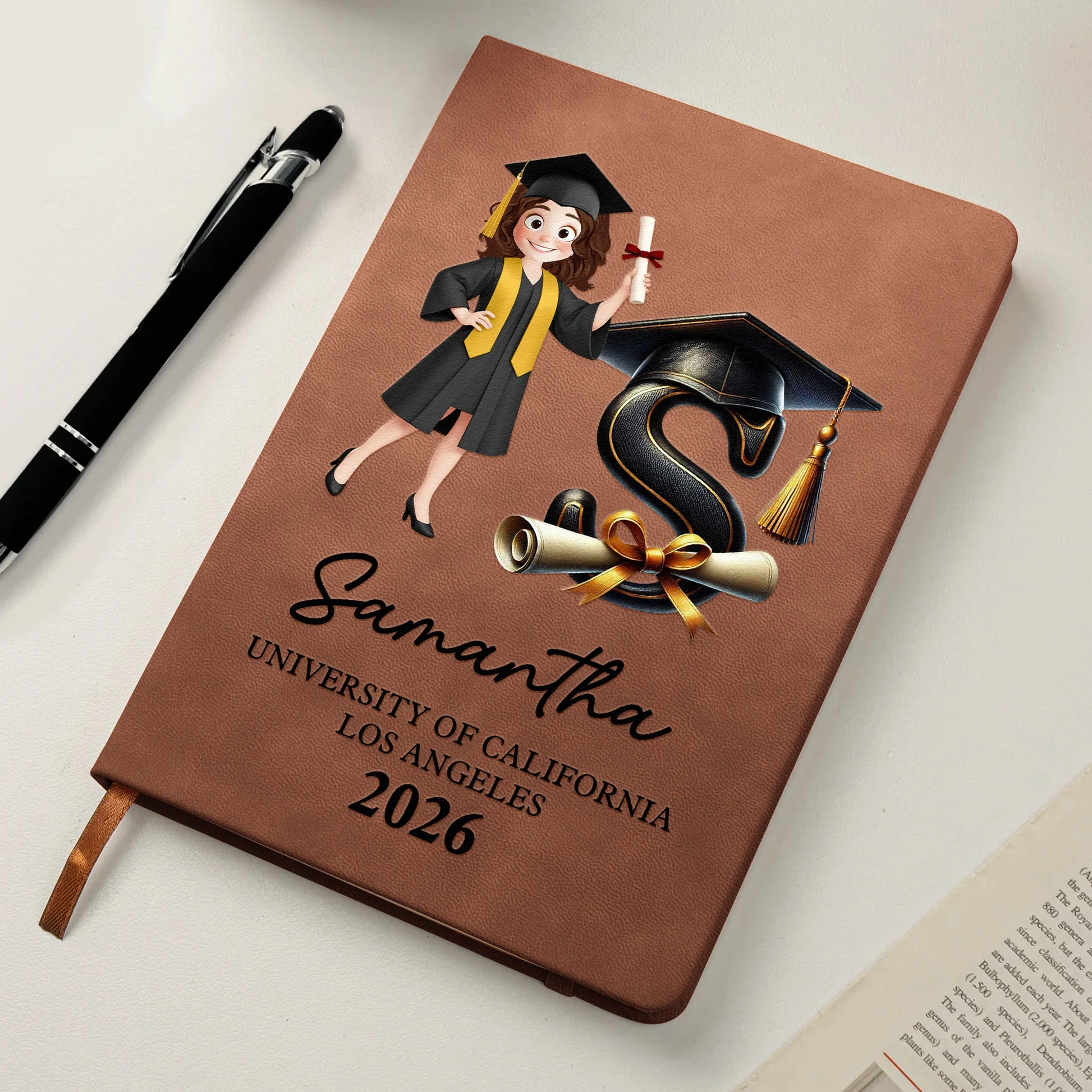 Personalized Graduation Cartoon Leather Journal With Initial, Cap & Diploma, Unique Gift For the Grad - Image 7