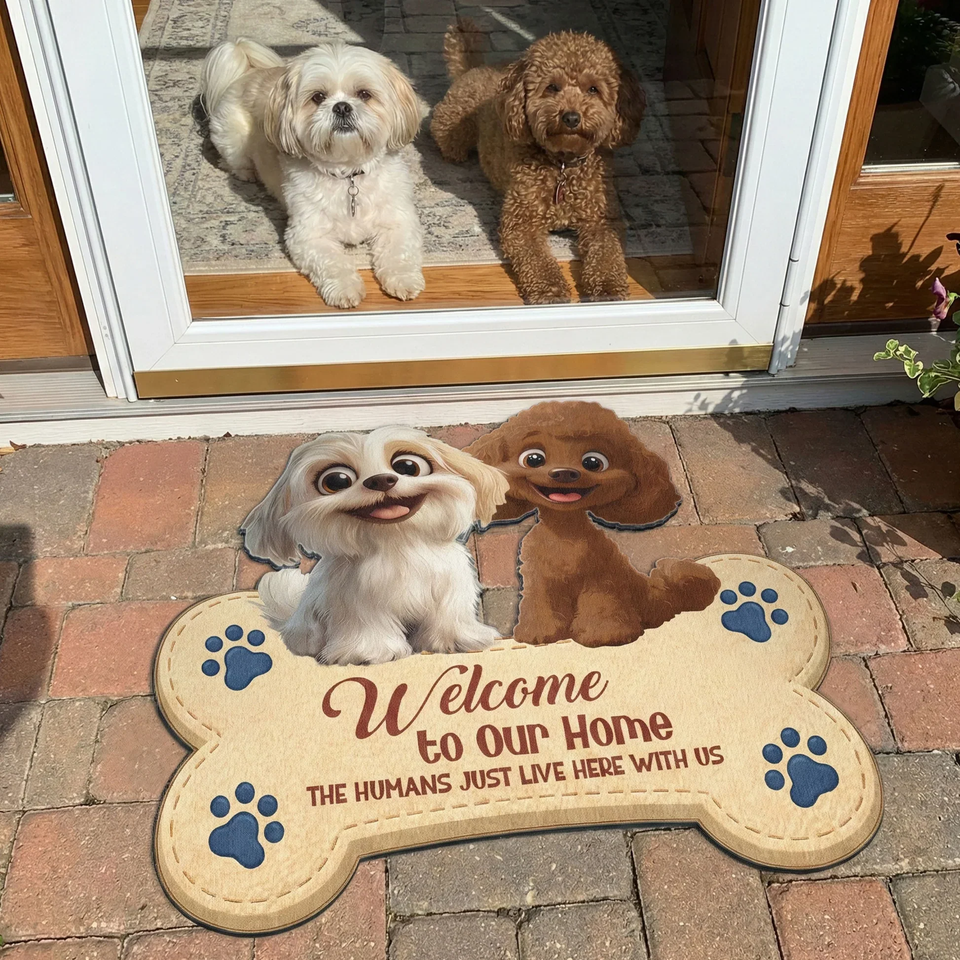 Personalized Shaped Doormat with Cute Dogs and Paw Prints, Welcome to Our Home, Unique Gift for Dog Lovers - Image 2