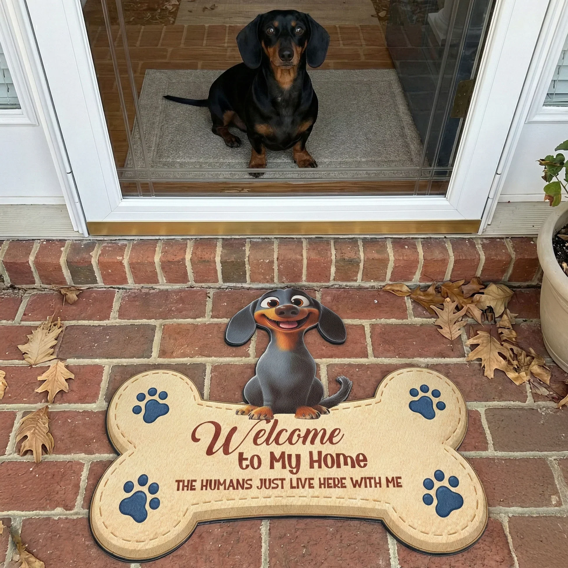 Personalized Shaped Doormat with Cute Dogs and Paw Prints, Welcome to Our Home, Unique Gift for Dog Lovers - Image 3