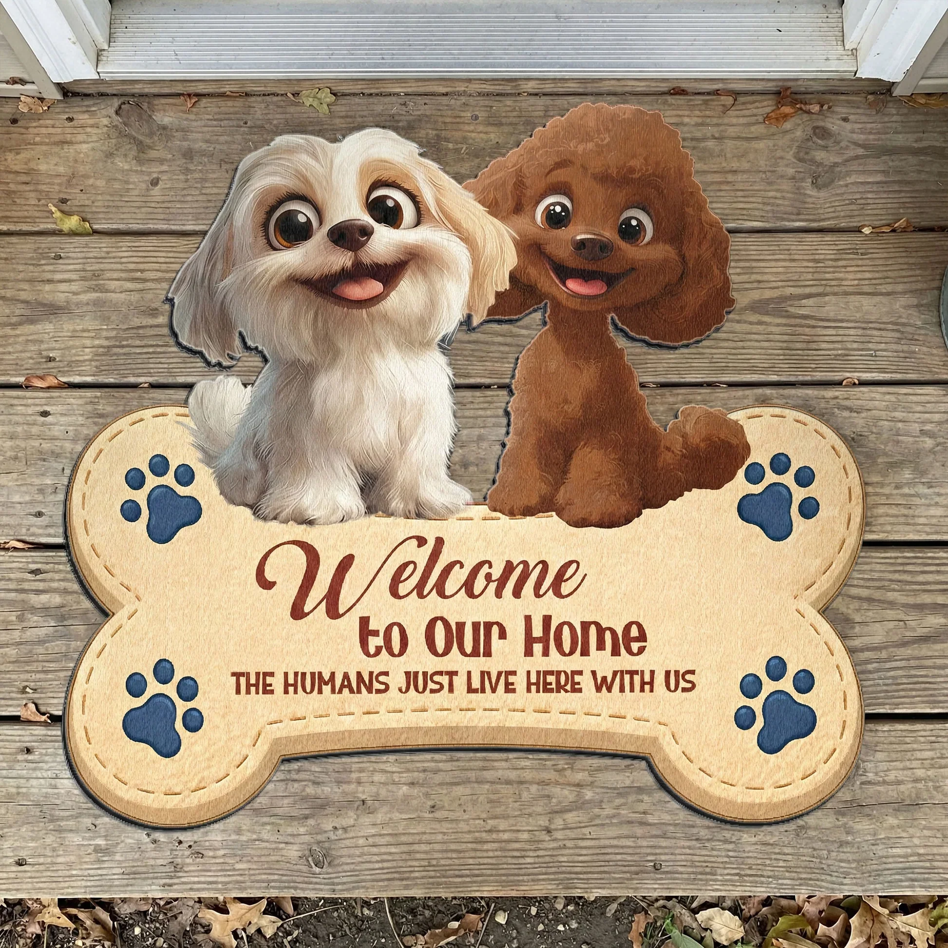 Personalized Shaped Doormat with Cute Dogs and Paw Prints, Welcome to Our Home, Unique Gift for Dog Lovers - Image 5