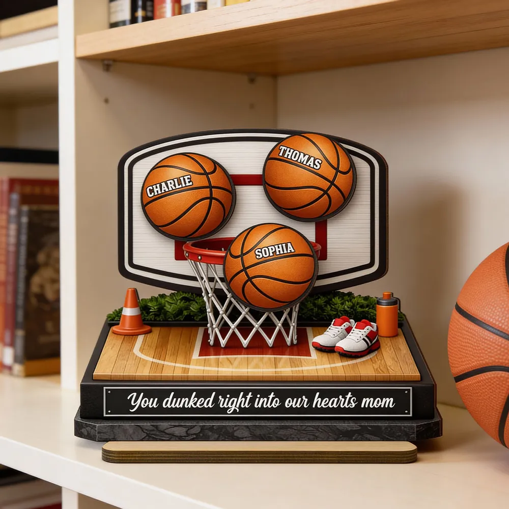 Personalized 2-Layer Wooden Plaque Basketball Hoop Scene for Mom, We Scored the Best Mom, Unique Sports Mom Gift - Image 3