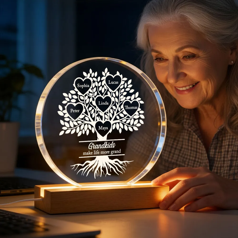 Shaped Acrylic Block LED Plaque Personalized for Grandma - Glowing Grandkids Family Tree Keepsake, Heartwarming Gift - Image 2