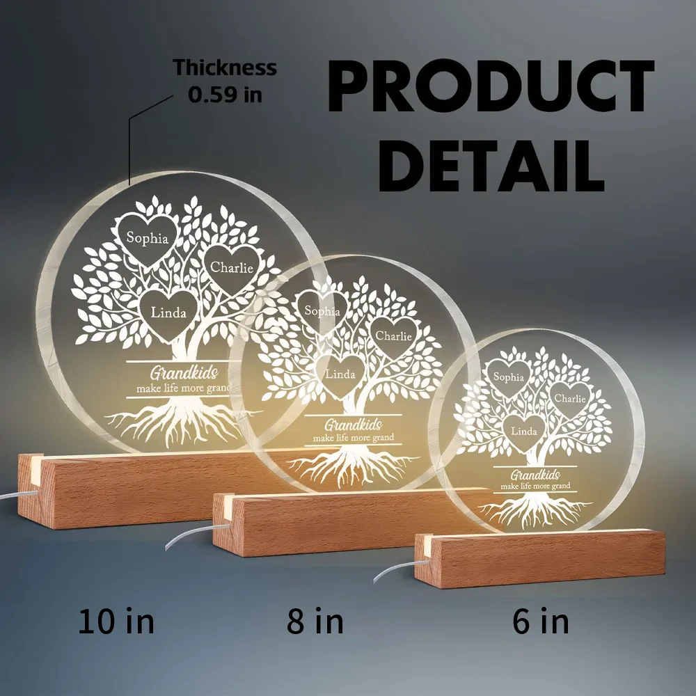 Shaped Acrylic Block LED Plaque Personalized for Grandma - Glowing Grandkids Family Tree Keepsake, Heartwarming Gift - Image 4