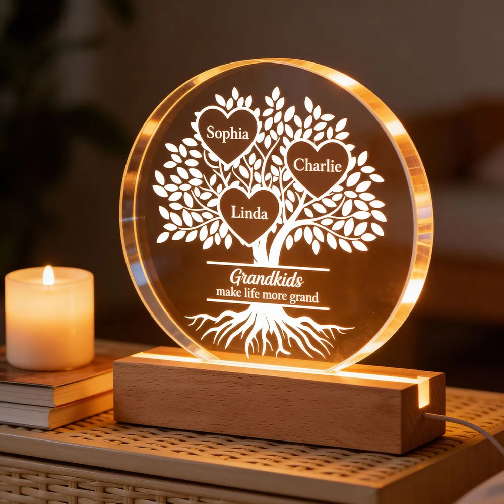 Shaped Acrylic Block LED Plaque Personalized for Grandma - Glowing Grandkids Family Tree Keepsake, Heartwarming Gift - Image 7