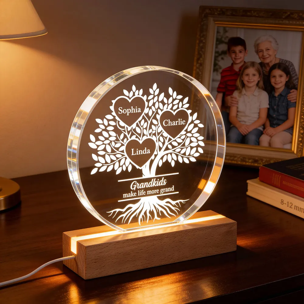 Shaped Acrylic Block LED Plaque Personalized for Grandma - Glowing Grandkids Family Tree Keepsake, Heartwarming Gift - Image 8