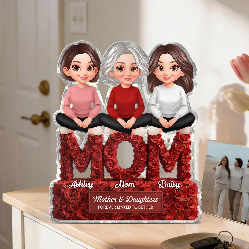 Shaped Acrylic Block Plaque for Mom, Personalized Mother and Kids Love Memory Decor with Rose MOM Design, Thoughtful Gift - Image 6
