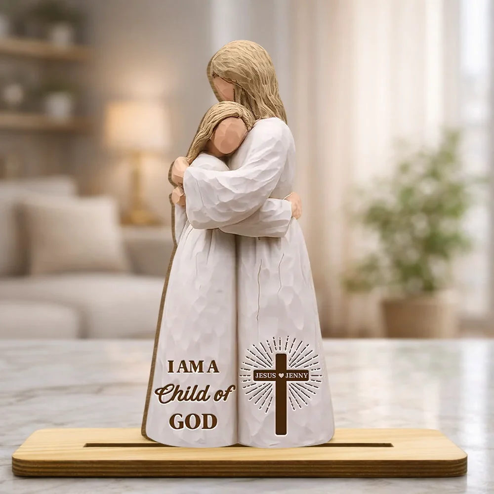 Personalized 2-Layer Wooden Plaque, I Am A Child of God Hugging Figure, Unique Christian Gift for Her, Warm Faith Decor - Image 2