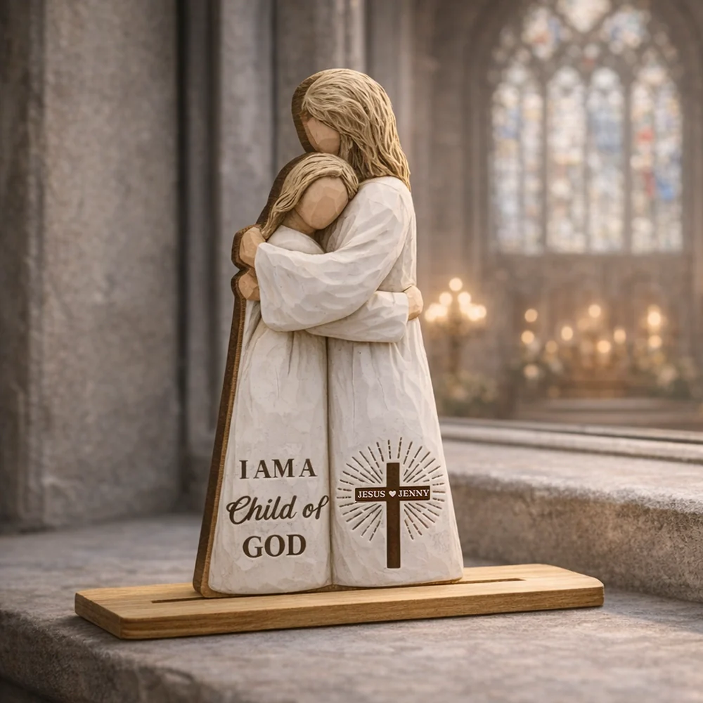 Personalized 2-Layer Wooden Plaque, I Am A Child of God Hugging Figure, Unique Christian Gift for Her, Warm Faith Decor - Image 4