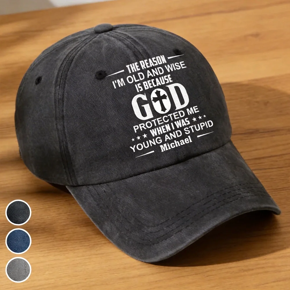 Washed Denim Baseball Cap with Funny Faith Quote, Personalized Vintage Hat for Everyday Outdoor Wear, Unique Gift - Image 2