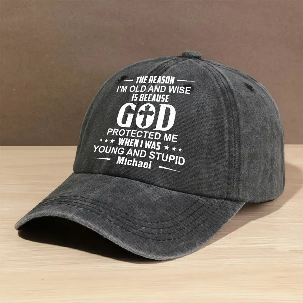 Washed Denim Baseball Cap with Funny Faith Quote, Personalized Vintage Hat for Everyday Outdoor Wear, Unique Gift - Image 3