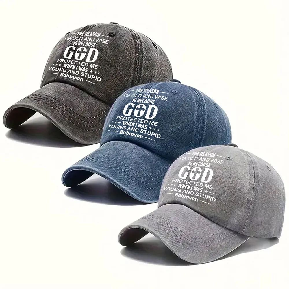Washed Denim Baseball Cap with Funny Faith Quote, Personalized Vintage Hat for Everyday Outdoor Wear, Unique Gift - Image 5