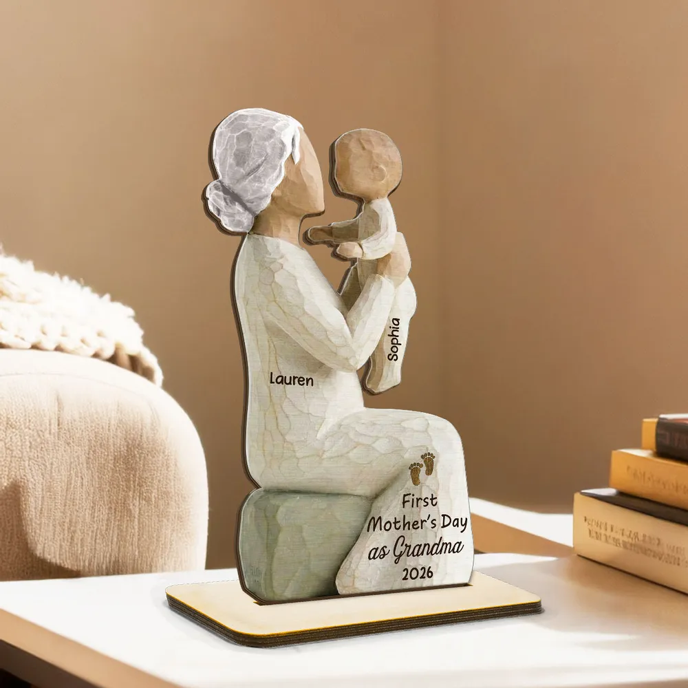 2-Layer Wooden Plaque Custom Grandma and Baby Figurine, Sweet Family Keepsake Decor, Heartfelt Gift for Grandma - Image 2