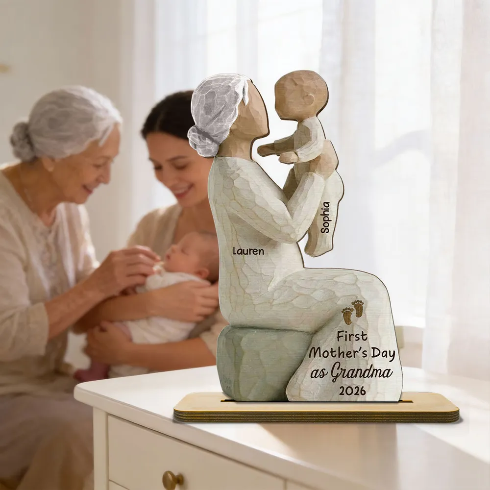 2-Layer Wooden Plaque Custom Grandma and Baby Figurine, Sweet Family Keepsake Decor, Heartfelt Gift for Grandma - Image 5