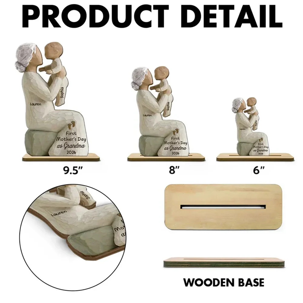 2-Layer Wooden Plaque Custom Grandma and Baby Figurine, Sweet Family Keepsake Decor, Heartfelt Gift for Grandma - Image 6