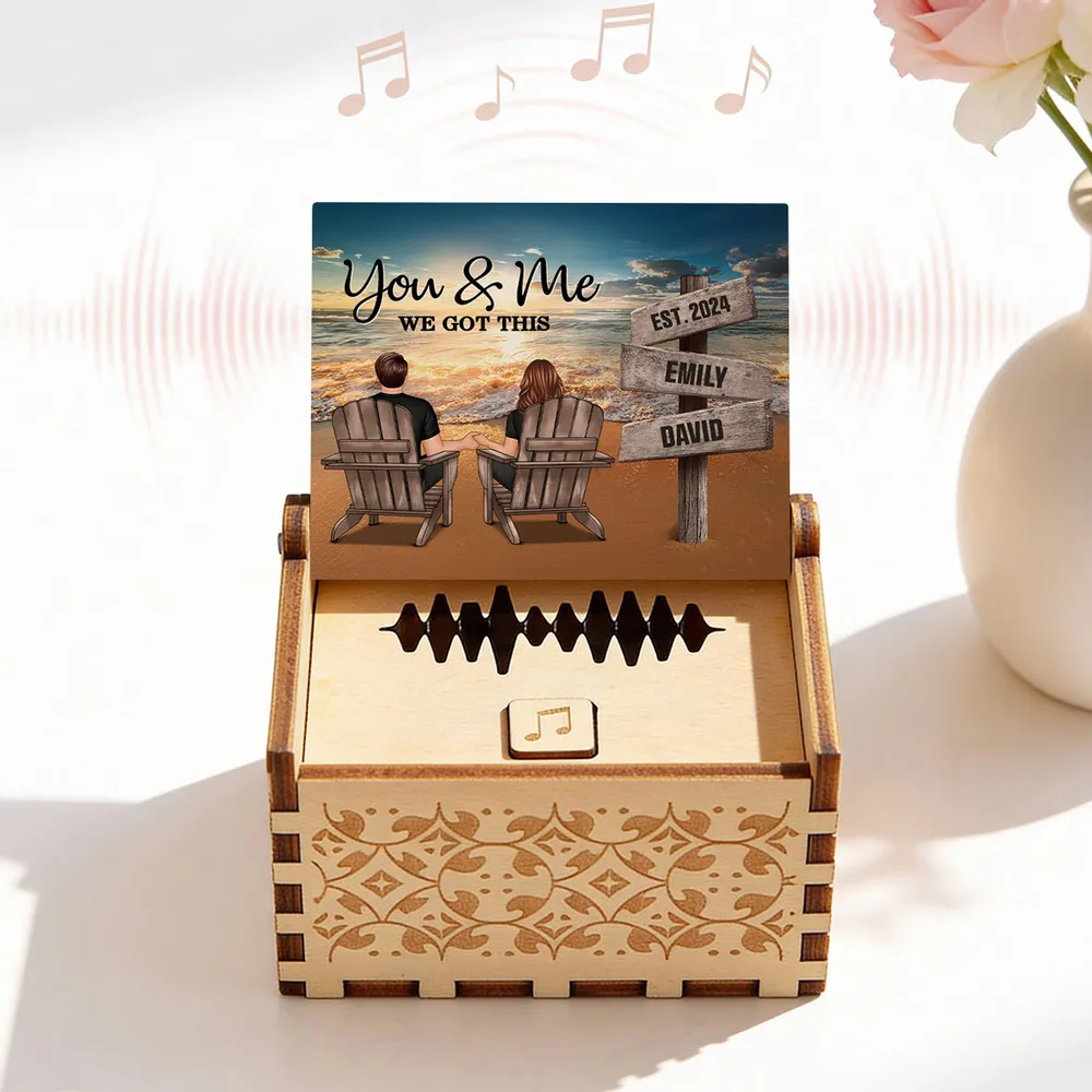 You & Me Beach Sunset Couple Wooden Music Box, Personalized Keepsake Gift for Couples to Remember Your Favorite Moment - Image 2