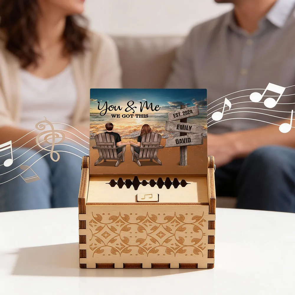 You & Me Beach Sunset Couple Wooden Music Box, Personalized Keepsake Gift for Couples to Remember Your Favorite Moment - Image 5