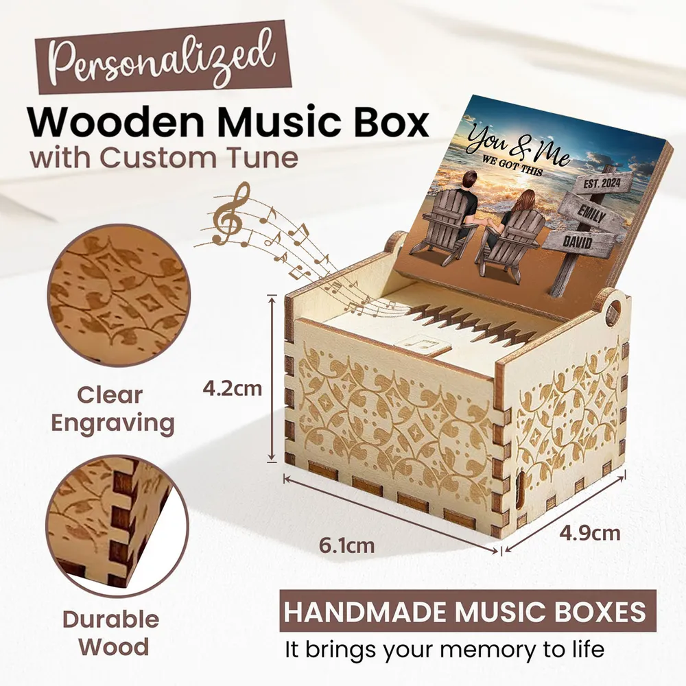 You & Me Beach Sunset Couple Wooden Music Box, Personalized Keepsake Gift for Couples to Remember Your Favorite Moment - Image 7