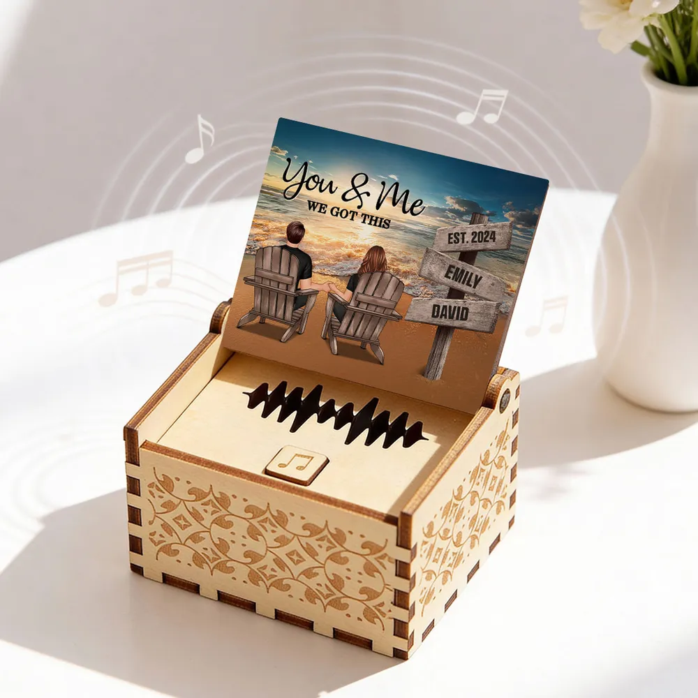 You & Me Beach Sunset Couple Wooden Music Box, Personalized Keepsake Gift for Couples to Remember Your Favorite Moment - Image 8