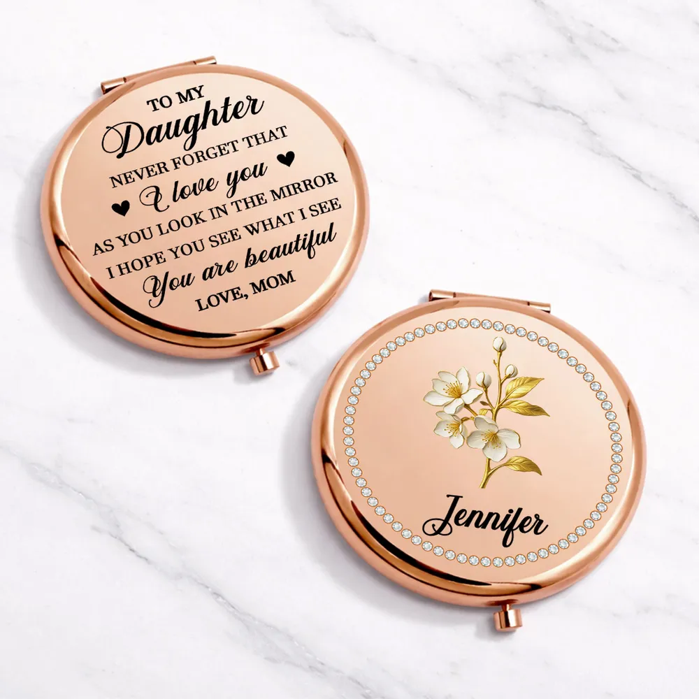 To My Daughter You Are Beautiful Personalized Metal Compact Mirror, Sweet Everyday Reminder, Unique Gift - Image 3