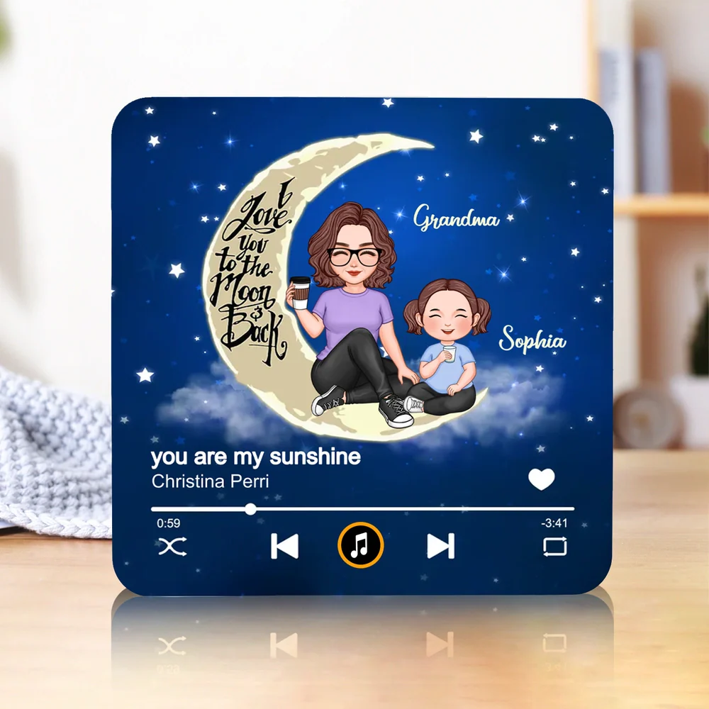 Acrylic Music Magnet I Love You to the Moon and Back Grandma and Grandkid Cute Fridge Decoration Unique Gift - Image 3