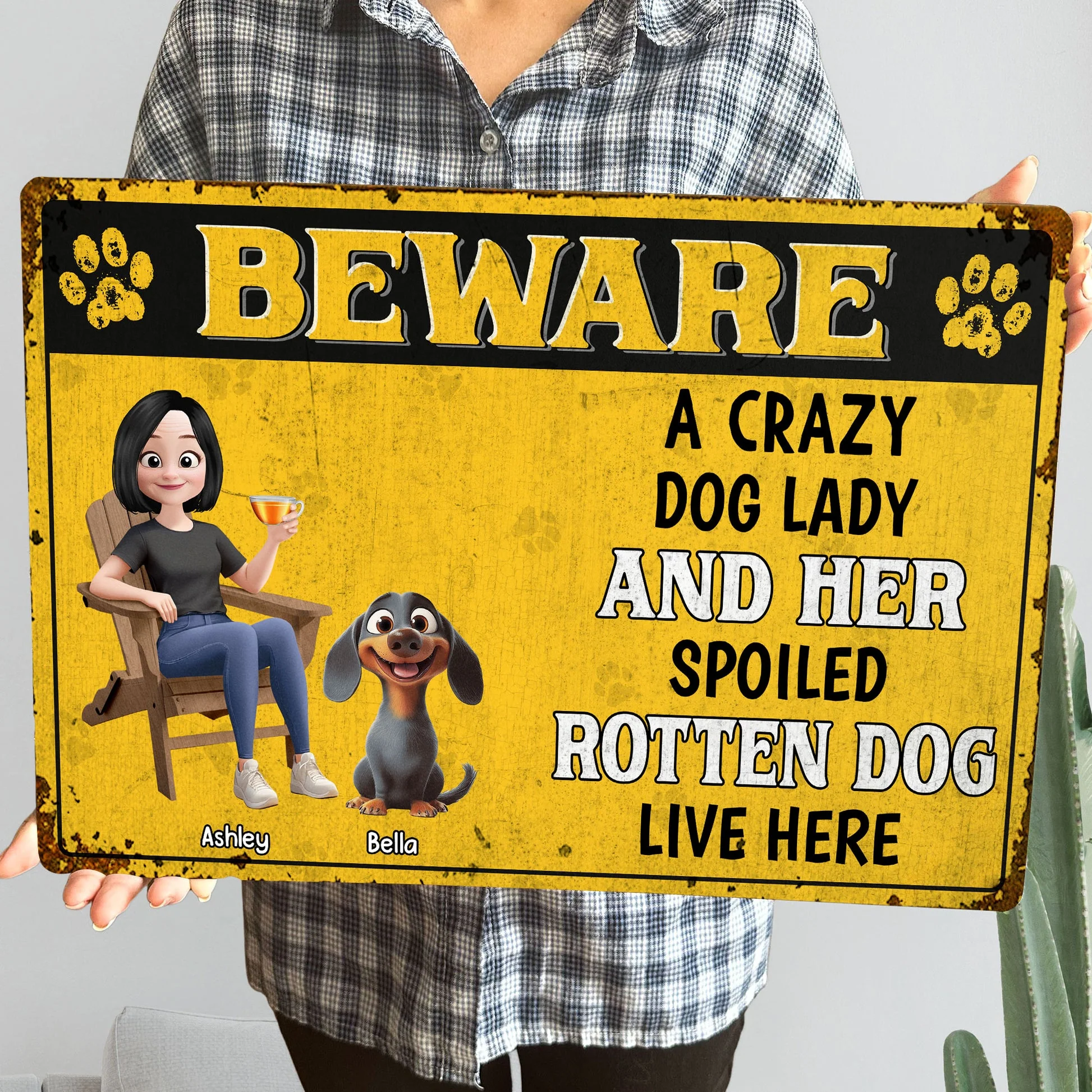 Personalized Rectangular Iron Sign Beware Crazy Dog Lady Spoiled Rotten Dog Live Here - Funny Unique Gift for Dog Lovers - Image 5