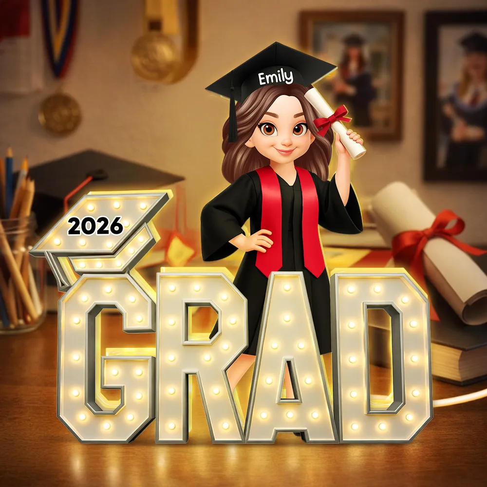 Personalized Acrylic Light Box Graduation Decor, Cute Cartoon Grad Holding Diploma, Warm Glow Unique Gift - Image 2