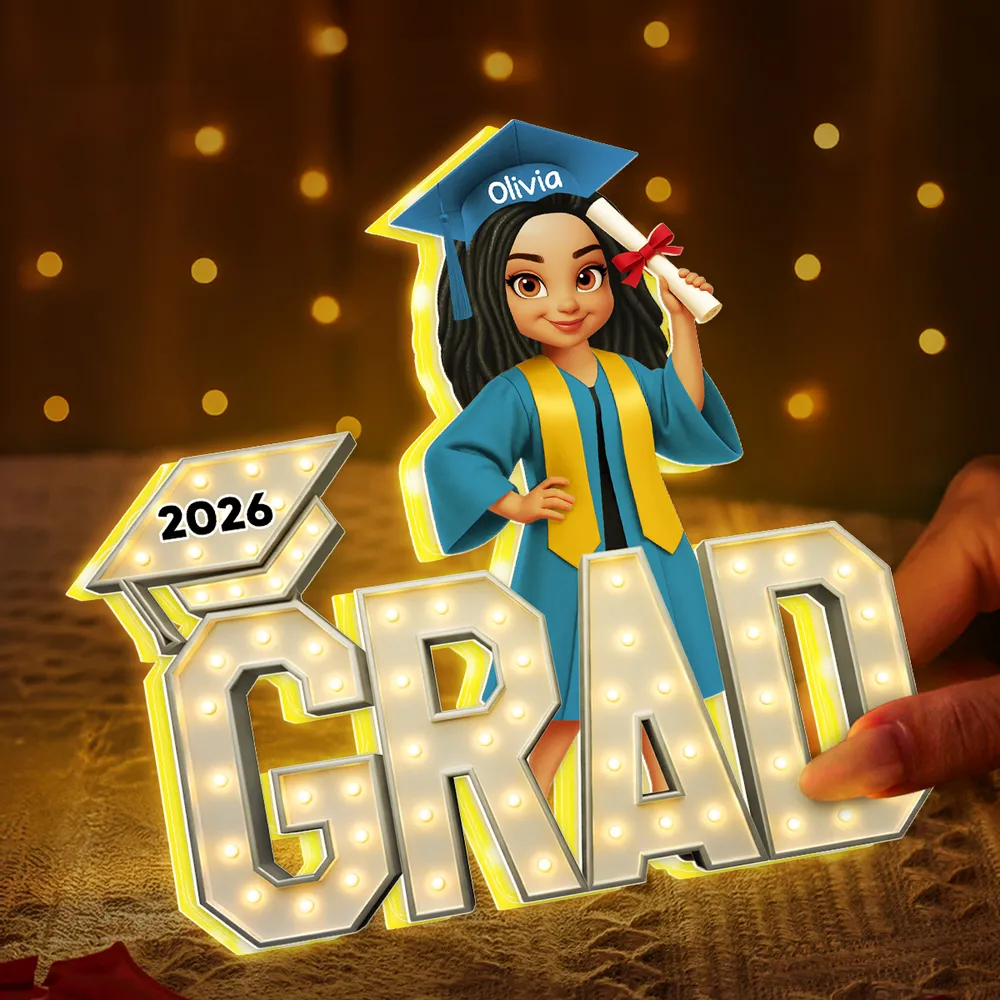 Personalized Acrylic Light Box Graduation Decor, Cute Cartoon Grad Holding Diploma, Warm Glow Unique Gift - Image 3