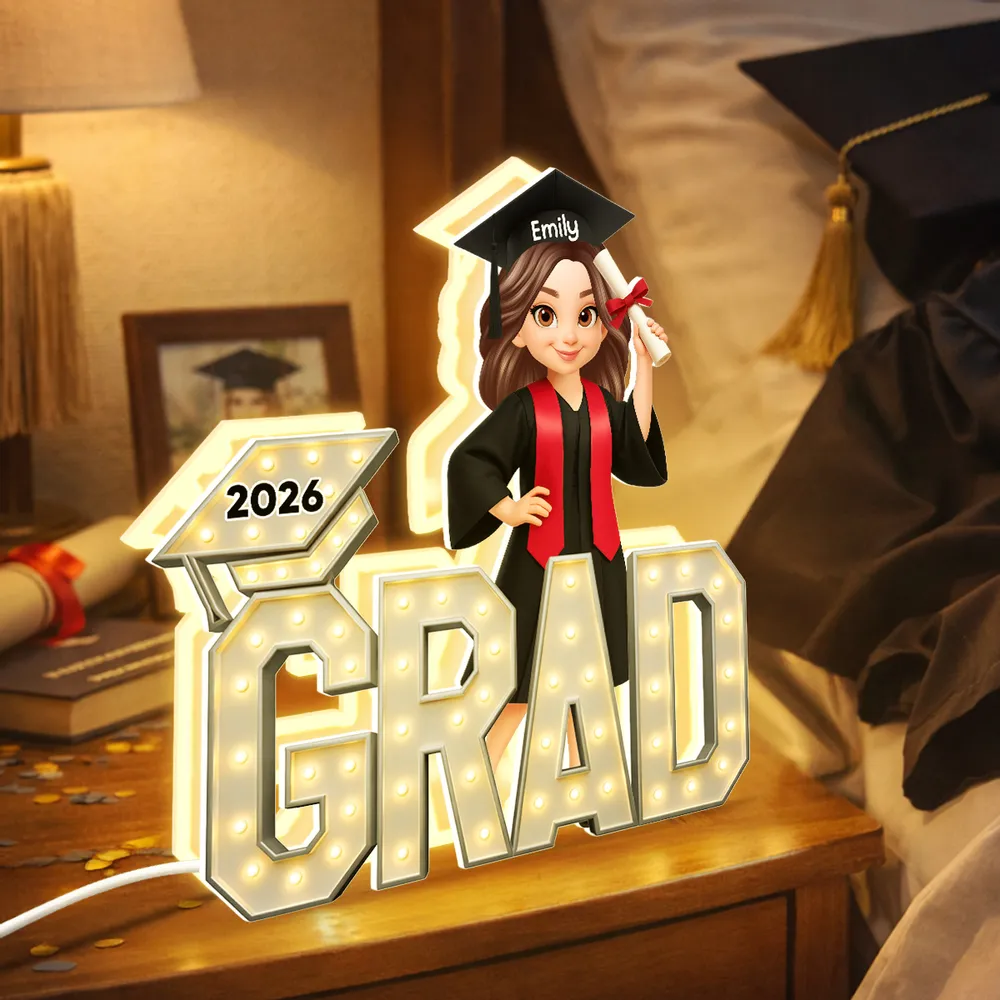 Personalized Acrylic Light Box Graduation Decor, Cute Cartoon Grad Holding Diploma, Warm Glow Unique Gift - Image 6