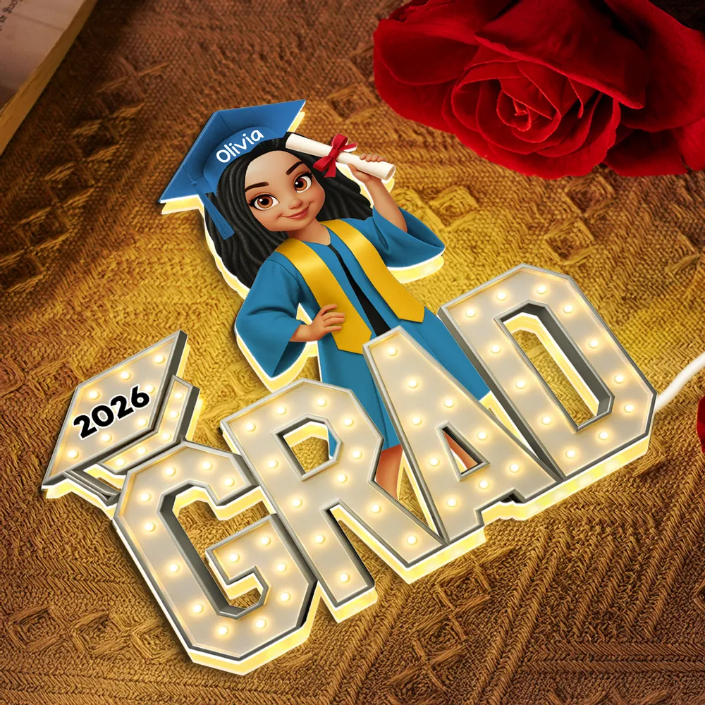 Personalized Acrylic Light Box Graduation Decor, Cute Cartoon Grad Holding Diploma, Warm Glow Unique Gift - Image 7