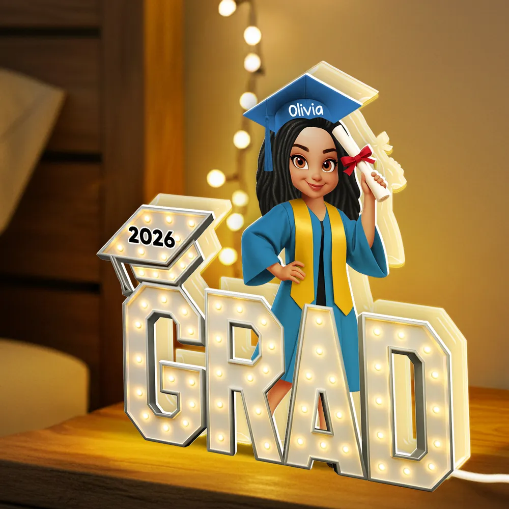 Personalized Acrylic Light Box Graduation Decor, Cute Cartoon Grad Holding Diploma, Warm Glow Unique Gift - Image 8
