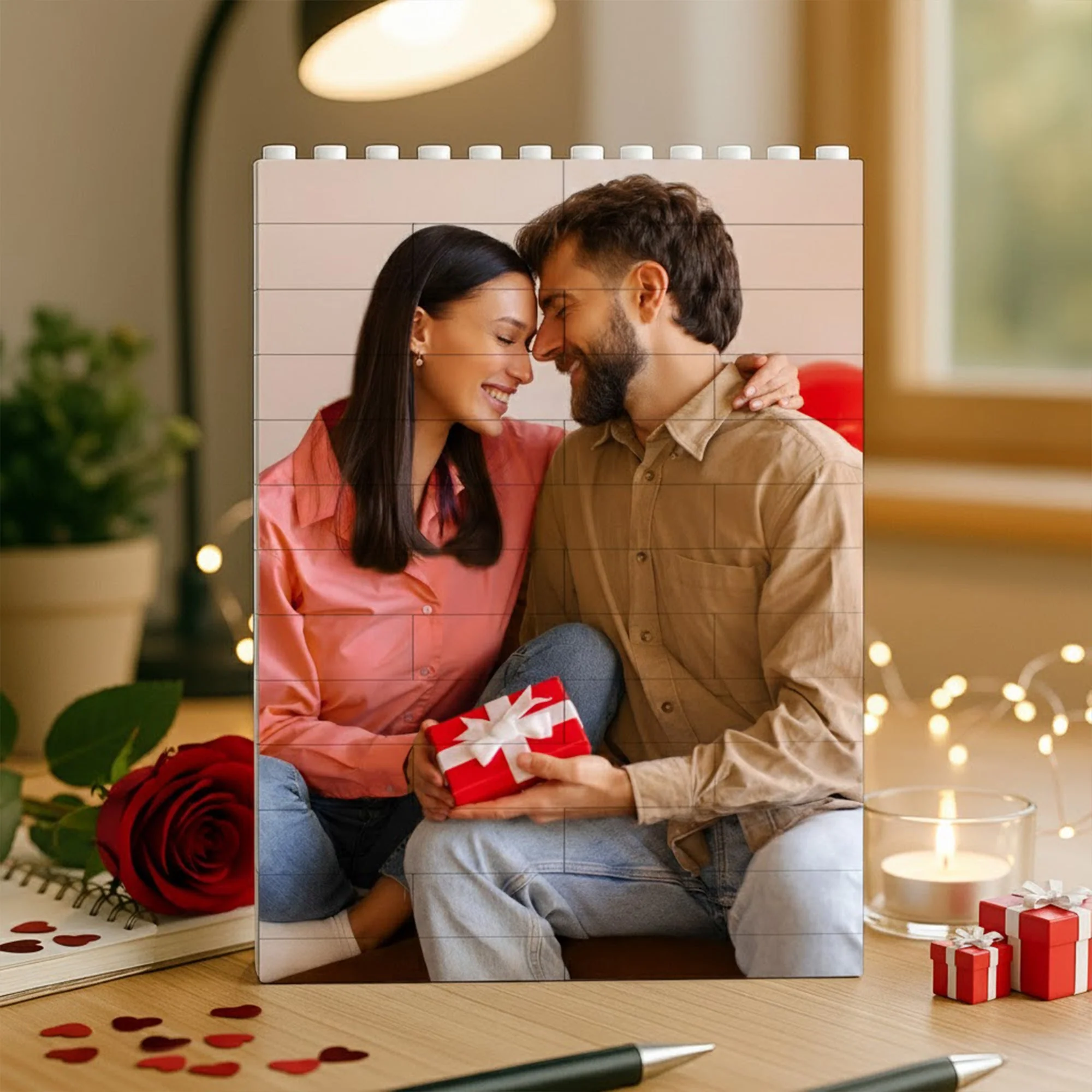 PVC Building Brick Puzzle Personalized Couple Photo with Heart Accent, Sweet Together-Time Display, Creative Gift for Boyfriend or Girlfriend - Image 5