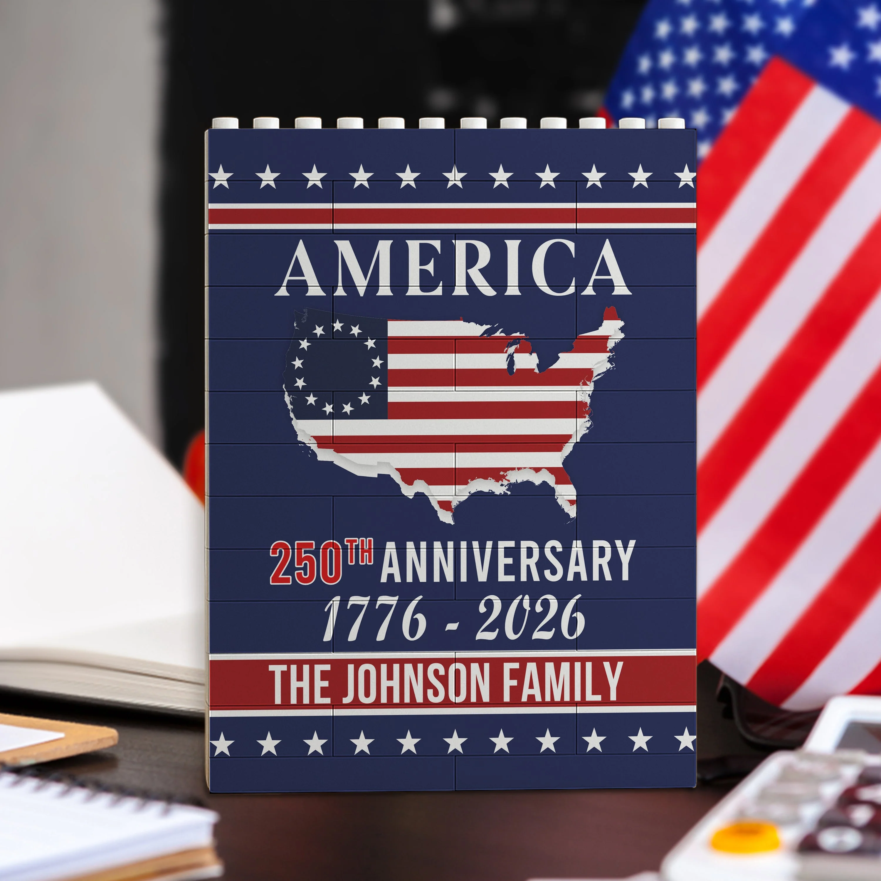 Custom Patriotic PVC Building Brick Puzzle for America 250th Anniversary, USA Flag Map Design, Meaningful Family Gift - Image 3