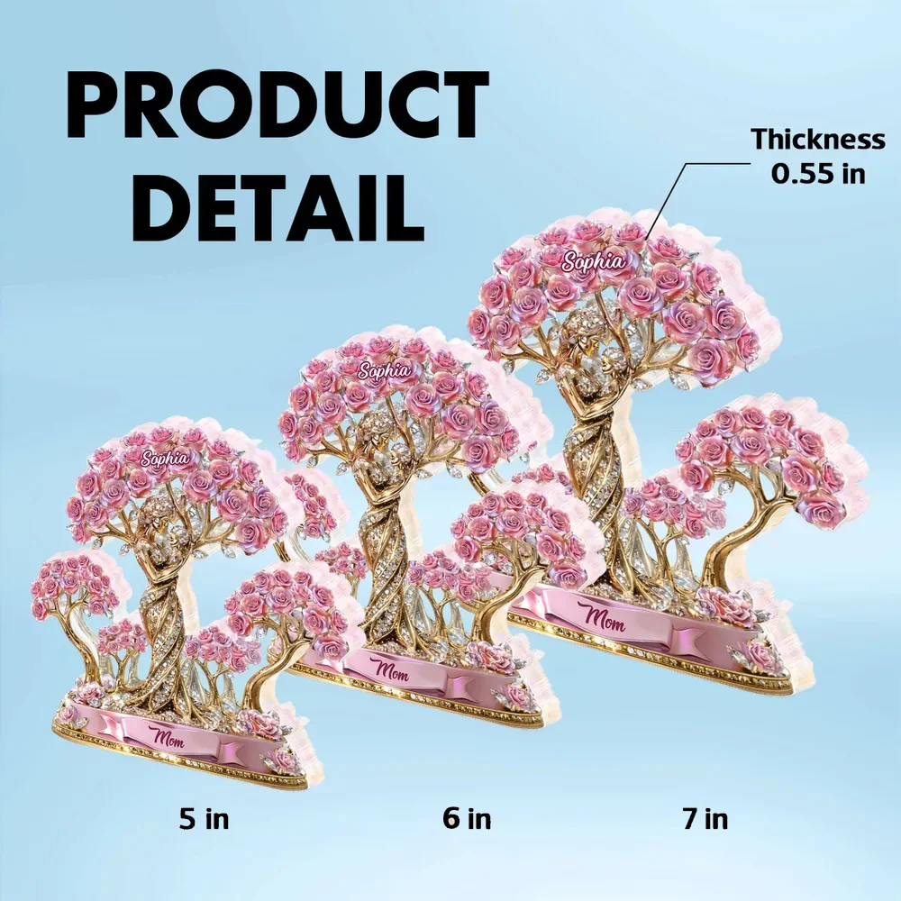Personalized Shaped Acrylic Block Plaque with Mom and Child Under Rose Trees, Unique Heartfelt Gift for Mom - Image 4