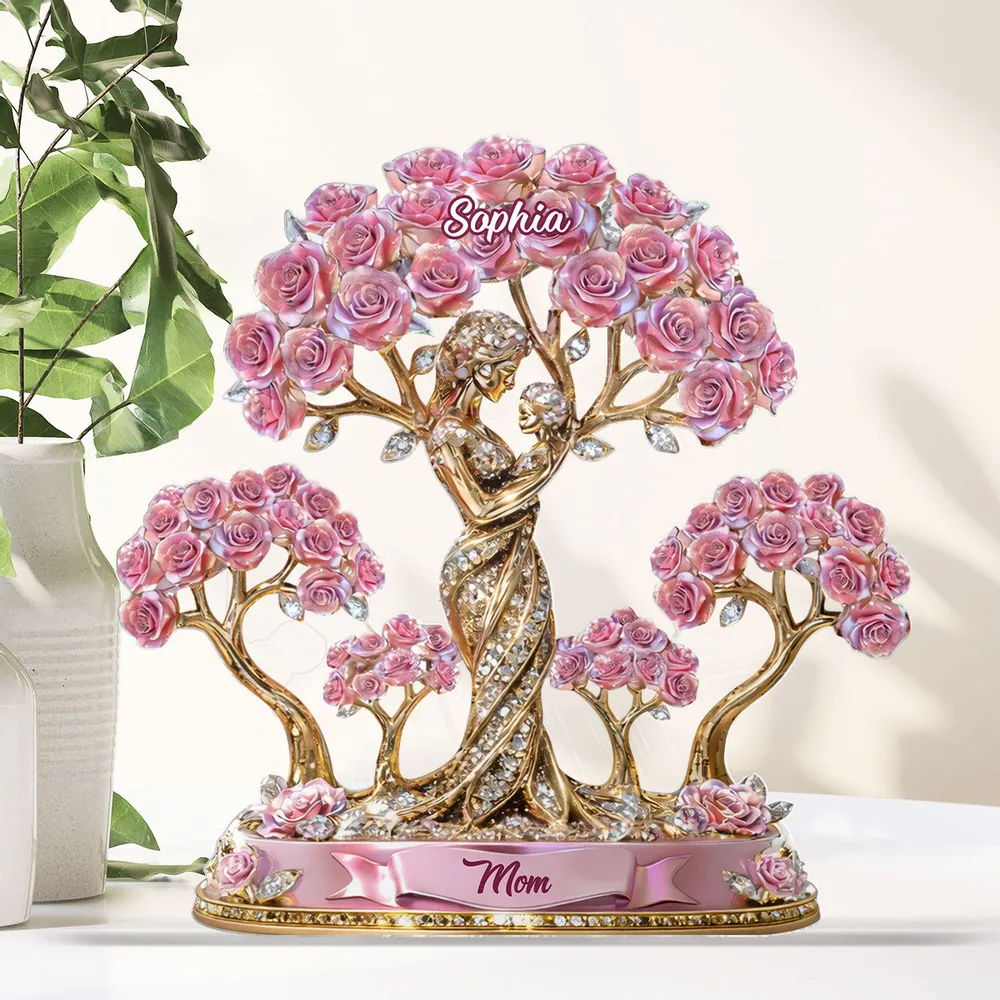 Personalized Shaped Acrylic Block Plaque with Mom and Child Under Rose Trees, Unique Heartfelt Gift for Mom - Image 7